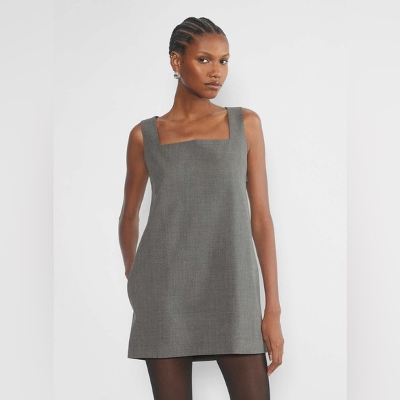 Aritzia Babaton Gray Grey Clay Prestige Sleeveless Square Neck Mini Pocket Dress - Picture 9 of 11